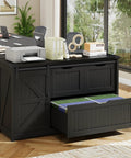 Rustic Farmhouse File Cabinet With Sliding Barn Door For Home Office Storage Heavy Duty Filing Stand with three drawers.