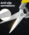 Close-up of 8.7 Inch Tin Snips Heavy Duty Metal Cutter with stainless steel blades showing non-slip serrated edge detail