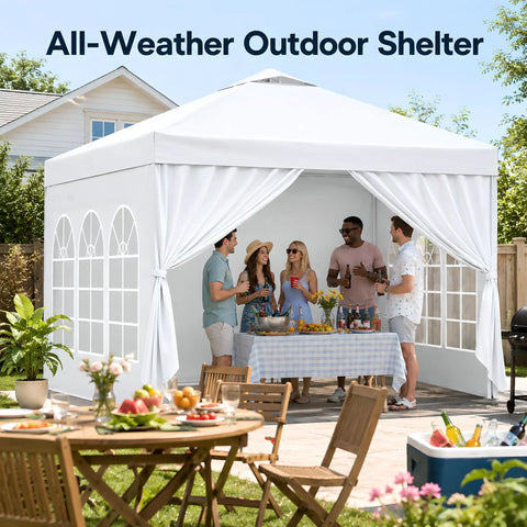 10x10 Pop Up Canopy With Sidewalls Quick Setup Portable Sun Shade Beach Tent Gazebo for Backyard Party