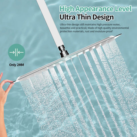 Sixteen Inch Rain Shower Head With High Pressure Rainfall Large Waterfall Design Ultra Thin Profile Water Saving Polished Chrome