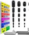 707 Piece Internal Hex Drive Cup Point Set Screw Kit With 24 Metric Sizes M2 Through M8 In Black Finish Alloy Steel