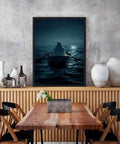 Moody Night Ocean Ghost Rowing Boat Poster Canvas Print With Gothic Minimalist Aesthetic Frame For Living Room And Bedroom Decor Black Framed Wall Art A Bold Statement Piece For Modern Home 24x36 Inches