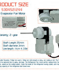 Evaporator Fan Motor Replacement 5304521244 Compatible With Frigidaire And White Westinghouse Refrigerators, side view.