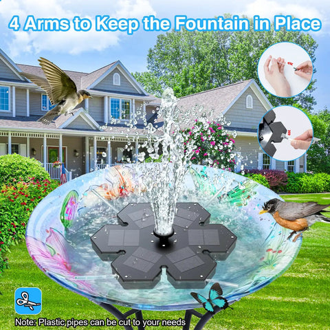 Snowflake Style Solar Fountain With LED Lights 3.5W Solar Power 2000mAh Battery 7 Nozzles for Hummingbird Garden Pool Pond