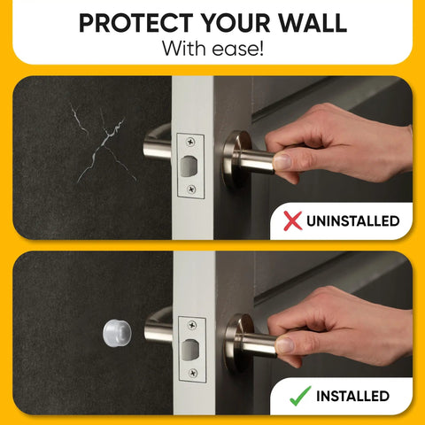 12 Pack Clear Silicone Door Bumpers And Self Adhesive Wall Guards For Cabinets And Drawers Delivering Bulletproof Cushioning With Zero Scratch Vibe And Smooth Close Guarantee For Any House Setup, shown with uninstalled and installed views.
