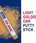 Light Golden Oak Wood Repair Wax Putty Stick For Scratches And Gouges on a blue background, showing the product packaging.