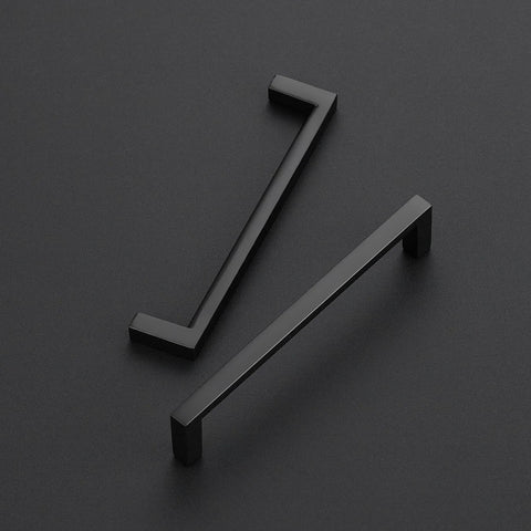 30 Pack Matte Black Cabinet Pulls With Five Inch Center To Center Holes Slim Square Kitchen Handles for cabinets on dark background