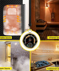 Portable Sauna Thermometer and Hygrometer Combo With Lanyard Mount For Home Steam Sauna No Brainer Temperature and Humidity Monitor Fahrenheit Readings From 68 To 212 Humidity 0 To 100 Percent Easy Hang Ring Design, shown with four sauna types