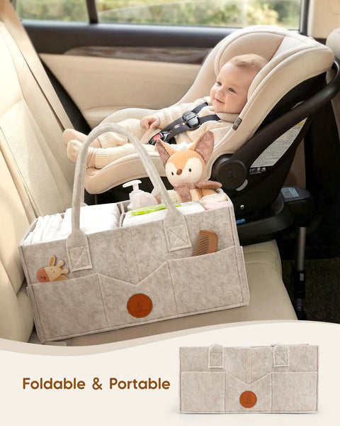 Oversized Khaki Felt Diaper Caddy Organizer For Changing Table Designed To Hold Gotta Have Baby Stash And Keep Nursery Operations Smooth Throughout Playtime