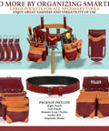 Grain Leather Tool Belt Rig Pro Grade with 18 Pockets Double Pouches Hammer Holders Padded Belt for construction work