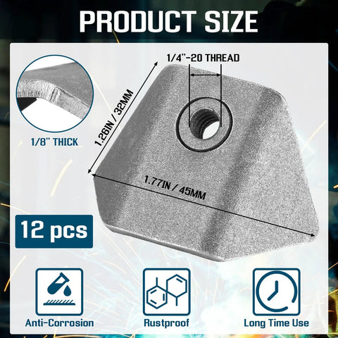 Beefy Weld On Tabs Kit With 12 Pcs 1/4 Turn Fasteners And 1/4-20 Thread, Gauge Steel Mount Plates, 1/8 Inch Thick For Heavy Duty Reinforcement In Metal Processing And Fabrication Projects; 1.77in size