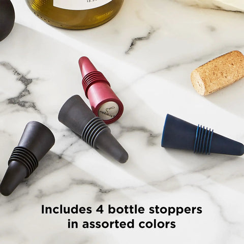 Preserve Your Opened Bottles With This Game Changing Set Of Four Multicolor Wine Stoppers Crafted From Food Grade Silicone And Stainless Steel For An Airtight Seal That Keeps Wine And Drinks Crisp At Any Party Chill Hangout Or Just Everyday Cool Vibes