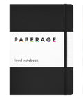 Top Shelf Hardcover Lined Journal Notebook With College Ruled Pages For Your Daily Grind And Heavy Note Taking Vegan Leather Water Resistant Cover With Expandable Pocket And Ribbon Bookmark in black with colorful tabs.