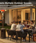 Group dining outdoors with Massive 50,000 BTU Patio Heater With Table Design, providing warmth and ambiance.