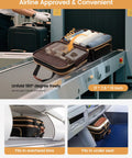 TSA-friendly women's TSA rolling laptop bag open at airport checkpoint with 180-degree opening, fitting in overhead and underseat compartments.