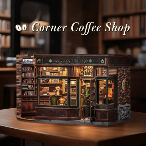 DIY Book Nook Kit For Adults And Teens 3D Wooden Miniature Dollhouse Puzzle With LED Light model of Corner Coffee Shop