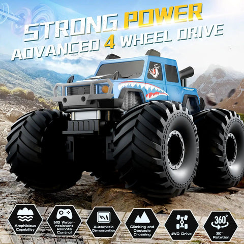 Waterproof 360 Degree Rotating 4X4 RC Monster Truck For Land And Water Play Amphibious Remote Control Toy Car with large wheels