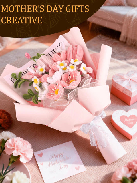 Mother’s Day bouquet made with 500 Pieces Pastel Pipe Cleaners Flower Kit For Flower Making Pink White Green Yellow 6 Color.