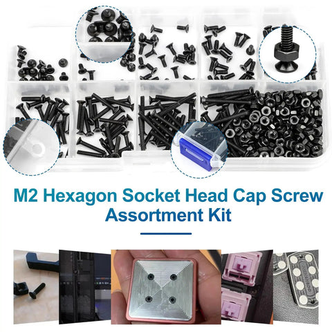 M2 Screws And Nuts Kit Dope Set For 3D Printing RC Planes And Small Projects 2Mm Diameter, organized in a compartment case.