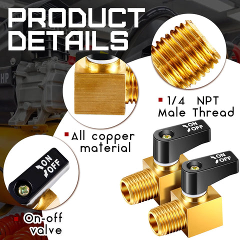 Tondiamo air compressor valve set; brass mini ball-type drain valves with 1/4 NPT male/female threads, two pieces.
