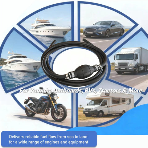 Universal Three Eighths Inch 10mm Fuel Line With Primer Bulb Kit for boats, cars, motorcycles, trucks, and RVs.