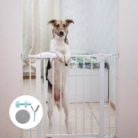 Gate Hardware Mount Kit With Threaded Screw Rods And Spindle Adapter For Staircase Safety Gates Easy Installation Sturdy ABS And Steel Construction Ideal For Baby Proofing And Pets In Doorways, white pet gate with threaded rods and spindle adapter in doorway