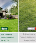 Comparison of grass cut quality, left side cut with 42 Inch Deck Rebuild Kit Fits Mower Models LT1000 LT2000 DLT3000 DYT4000 DIY Friendly Decks Includes Spindles 130794 Blades 127843 Idlers 153535 173438 173437 and Belt 21547082 For No Fuss Install, right side uneven cut.