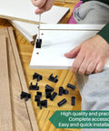 False Drawer Front Clips For Cabinets Replacement Hardware Kit Includes Screws Set Of 4 Pairs Waterproof Plastic Construction Ideal For Kitchen And Bathroom Cabinets Replacements And DIY Projects installed on white wooden cabinet