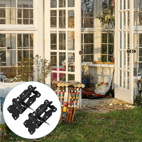 Heavy Duty Gate Hinges 2 Pack For Wooden Fences And Barn Doors Self Closing Outdoor Gate Hardware Stainless Steel Black Finish