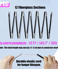 Fiberglass Tent Pole Replacement Kit 12 Ft Pre Assembled Black Outdoor Tent Pole for Hiking and Camping illustration, 12 sections