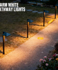 4 Pack 12V Outdoor Landscape Pathway Lighting Kit With 0.6W LED, 3100K Warm White illuminating yard at night