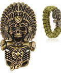 Antique bronze brass skeleton paracord buckle with braided EDC bracelet, 4.2x2.4 cm, for DIY crafts and gifts.