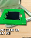 Square Patch Jig For XTool F1 Engraving holds 2.5 and 3 inch leather patches, slides into base plate, hassle-free alignment