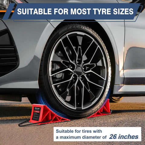 4 Pack Wheel Chocks For Trailers And RVs, Hard Plastic Tire Chocks With Non Slip Base And Rope For Easy Removal