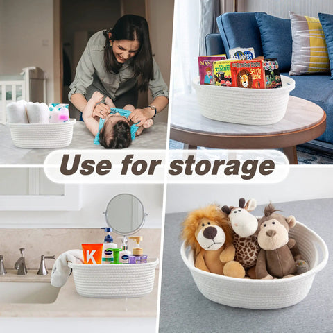 Small Woven Rope Basket With Handles And Bonus Gift Bag Plus Ribbon Hella Durable Storage Bin For Toys Nursery Room Organizer Sweet Everyday Vibe 12 By 8 By 5 Inches White