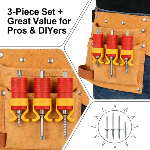 Red Black Screw Holder Drill Bit Guide And Secure Grip Accessory For Woodworking Projects Durable Plastic 40 Millimeters Pack Of 3 displayed in tool belt