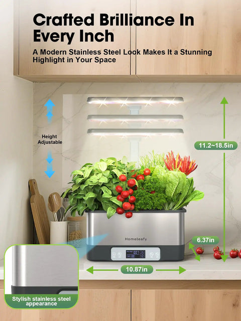 8 Pod Smart Indoor Hydroponics Growing System Kit With WiFi App Control LED Grow Light Stainless Steel Herb Planter