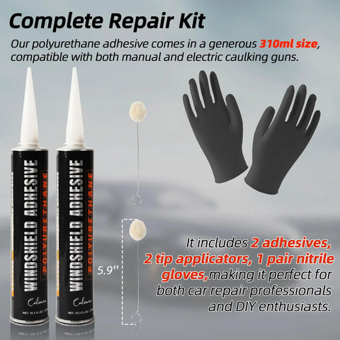 Two Pack Urethane Windshield Adhesive Sealant For Cars Quick Curing Polyurethane Glass Repair Kit With Gloves Weather Resistant Black 310ml Delivers Strong Bond At Any Angle