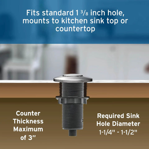 Garbage Disposal Air Switch Kit With Dual Outlet Sink Top Button Satin Nickel Finish Model STS OOSN installation view