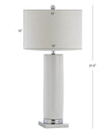 White Ceramic Table Lamp With Chrome Base 31.5 Inch Tall, White Linen Drum Shade, Modern Bedside Nightstand Light For Living Room Or Office, LED Bulb Included And ETL Listed