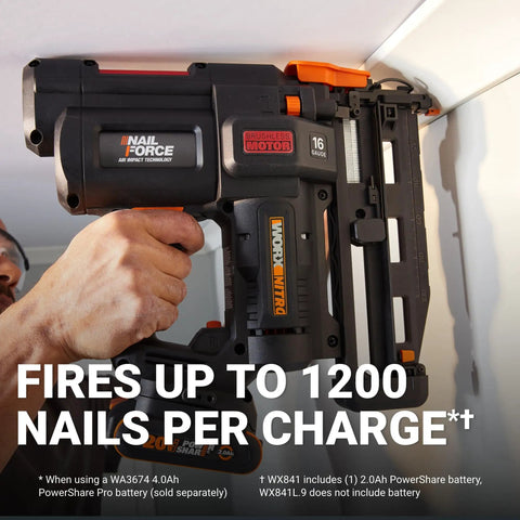 Person using Powerful 20V Cordless Nail And Staple Gun For Pros, 18 Gauge Brad Nailer And Narrow Crown Staples, Tool Only