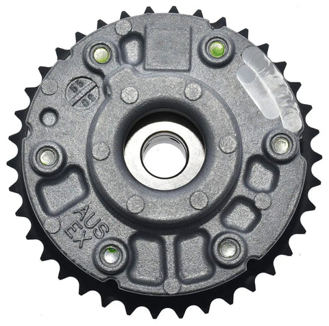 Heavy Duty Variable Timing Sprocket Built Damn Tough With Corrosion Resistant Housing And Reinforced Mounting Brackets, top view, metal gear.