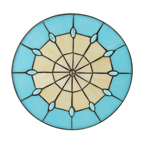 Vintage Tiffany Style Mermaid Glass Ceiling Light Hand Made Flush Mount Lamp with blue stained glass pattern, top view