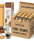 Premium 17 Oz Bamboo Tea Tumbler With Removable Loose Leaf Infuser double wall vacuum insulated with packaging and tea ingredients.