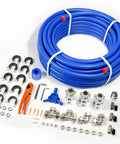 Heavy Duty Three Quarter Inch ID One Hundred Foot Air Piping Kit With Three Way Dual Outlet Aluminum Manifolds components displayed
