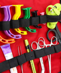 Large EMT Trauma Kit For First Responders, Fully Stocked Trauma Bag With Over 240 Supplies, airway tools and scissors visible in red bag