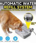 Slick Automatic Dog Water Dispenser With Hella Sturdy Two Gallon Stainless Steel Bowl For Indoor Outdoor Setup And Dead Simple Livestock Hydration Fitting Standard Faucet Adapters with dog drinking water.