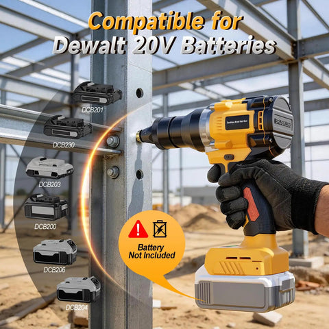 Cordless Rivet Nut Gun Kit With Auto Mode And Memory, 2030 lbs pulling force, used with DeWalt 20V battery, metal fabrication site