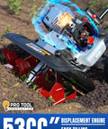 Power Packed 53cc Garden Tiller With 15 Inch Cultivator Width Liftable Booster Rod shown on soil with visible engine detail