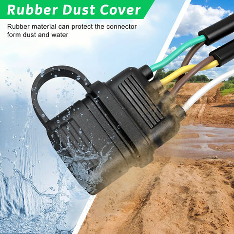 35Ft 4 Pin 5 Wire Trailer Wiring Harness With Jacketed 16AWG Cable Waterproof 4 Way Flat Plug with rubber dust cover